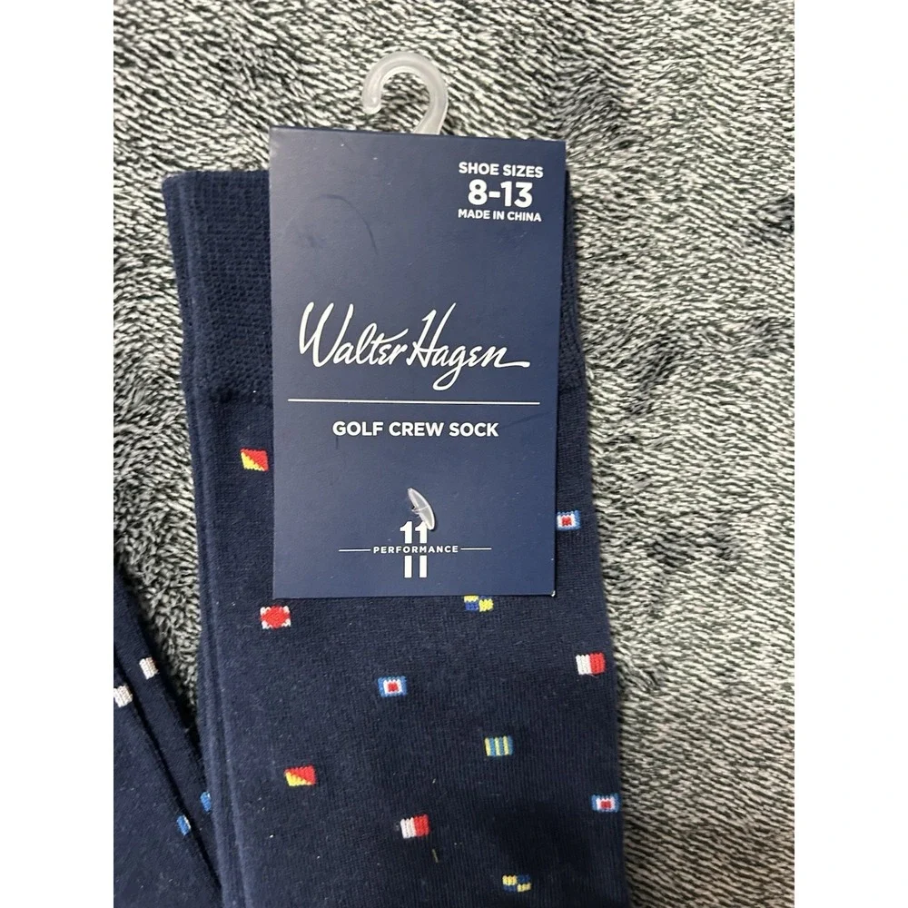 Lot of 2 Walter Hagen Men's Large 1 Pack Crew Novelty Navy Nautical Socks (E6)